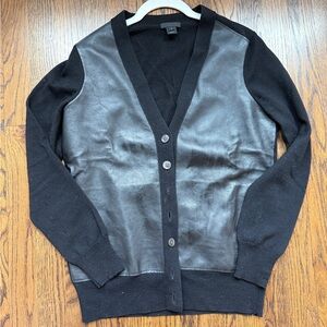 J. Crew Women's Black Leather Panel V-neck Cardigan